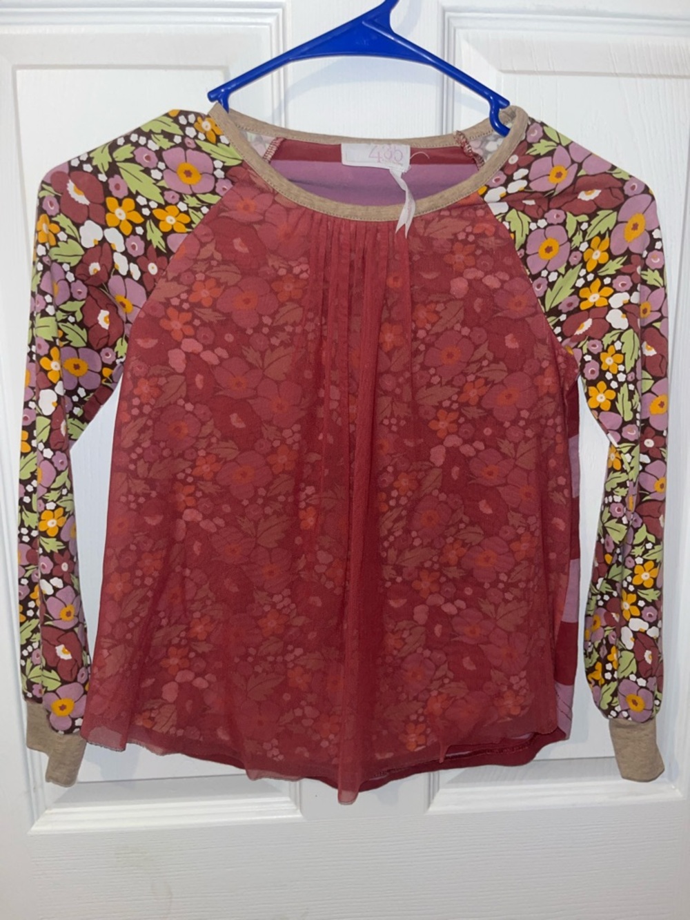 Matilda Jane 435 Rust Red Floral Raglan Top with Multi Floral Sleeves